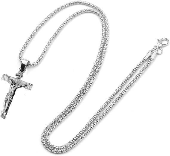 Krucifiks Halskæde Rustfrit Stål Jesus Kristus Dåb Kristne Smykker (sølv) Silver