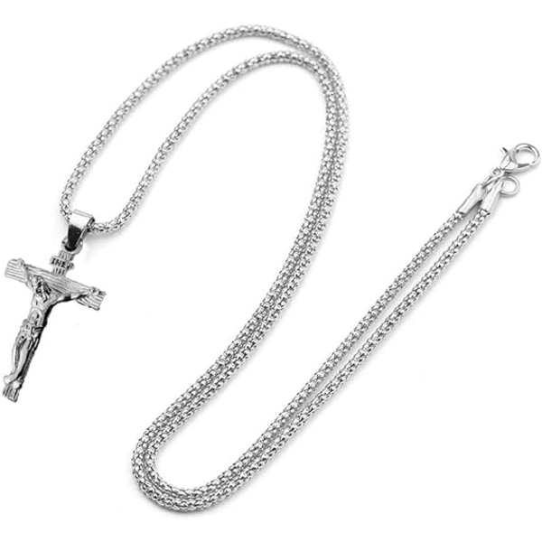 Krucifix Halsband i rostfritt stål Jesus Kristus dop Kristna smycken（silver） Silver