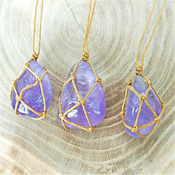 Naturlig ametist berlock halsband Reiki Chakra Healing berlock handflätad rep