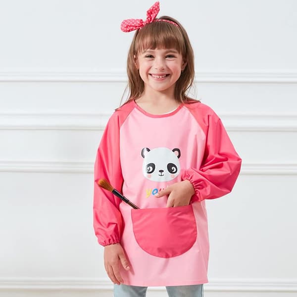 Malerforkle for barn, 3-6 år, vanntett kjole (rosa panda) pink