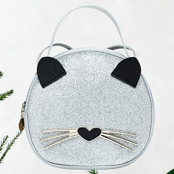 Mini Leopards axelväska crossbody väska handväska söt katt väska rund myntbräda（vit） White