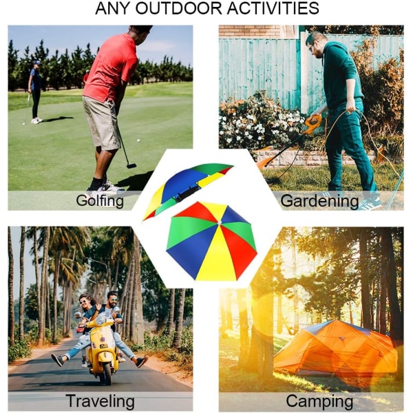 Set med 5 paraplyhattar med elastiska band, hopfällbara parasollhattar, färgglada fiskeparaplyhattar Vuxna Barn Golf Camping