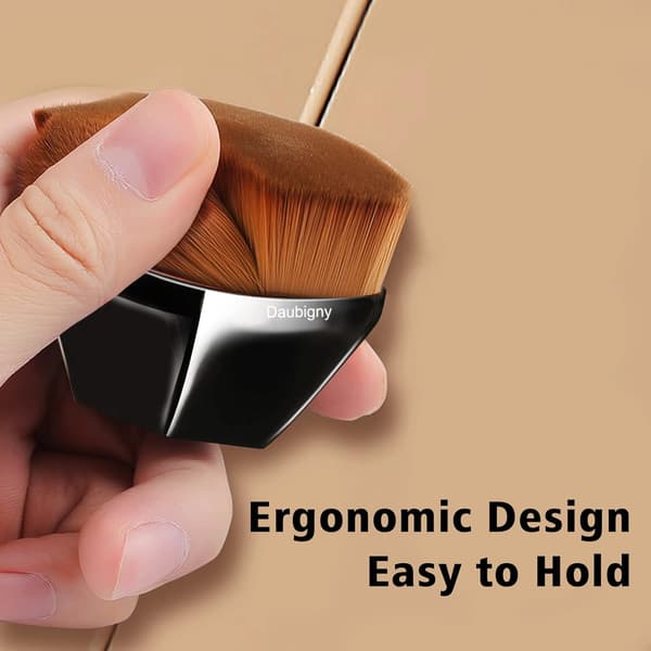 Foundation Makeup Brush Flat Head Kabuki Hexagonal Face Blush Liquid Foundation Brush for Blending Liquid with Protective Case (Black)