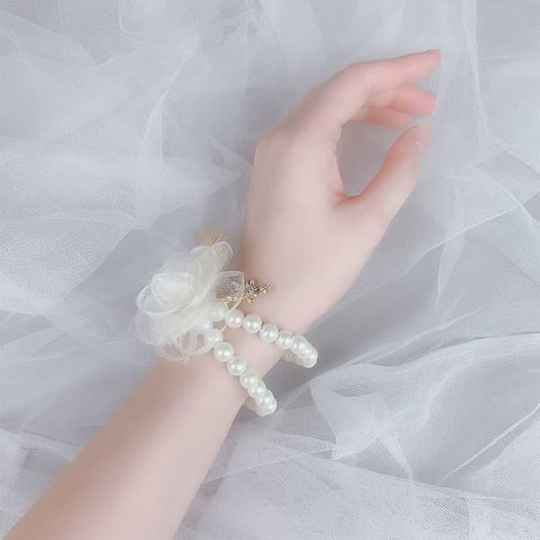 2 stk. elastiske hvide perle-håndledscorsager silke bryllupscorsage armbånd blomster