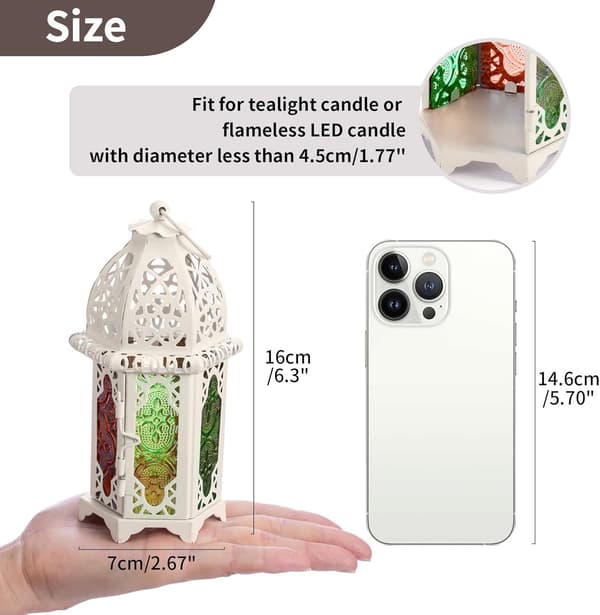 Marockansk stil ljuslykta, 2 stycken - Liten storlek Tealight hållare med paneler（Vit） White