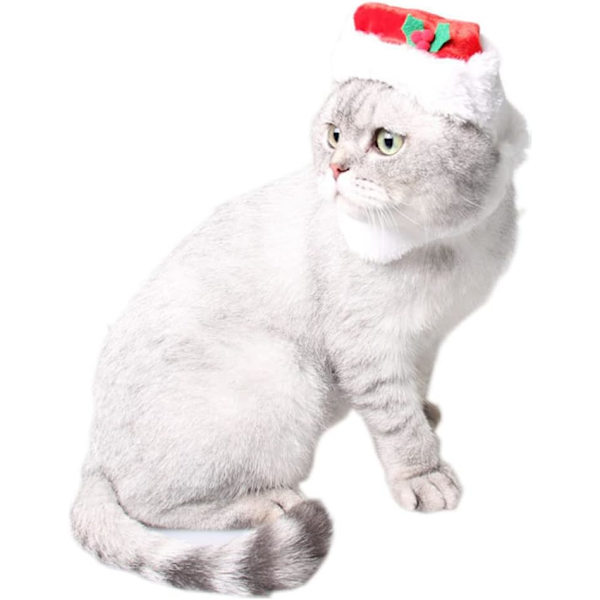 Tomteluva för hund, kattmössa med skägg, husdjursaccessoarer för julfotografering, julhusdjurs-cosplayhatt för katt, hund, valp