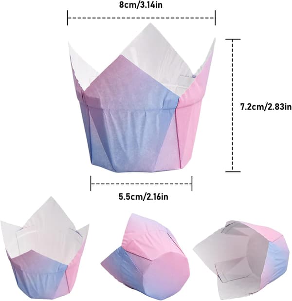 100 stk. tulipanformede papirkopper, cupcakeforme, muffinspapir, gradient