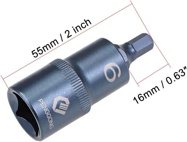 1/2\" Driv x H6(6mm) Hex Bit Socket, S2 Stål Bits, CR-V Sockets Metric 2\" Längd Blå 6mm