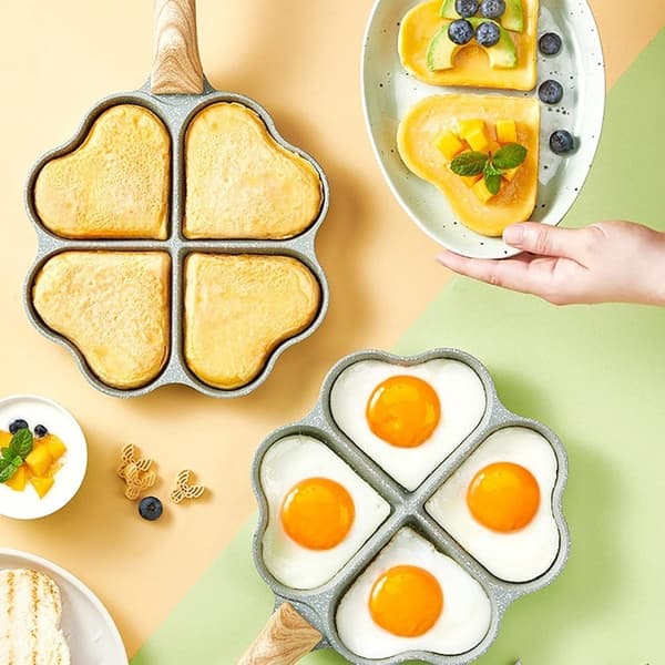 Non-stick eggerøstpanne med 4 kopper, hjerteform, omelettpanne, eggkoker (grønn) Green
