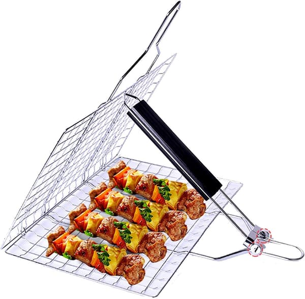 BBQ Grillkurv, Bærbar Grillkurv i Rustfrit Stål, Sammenfoldelig