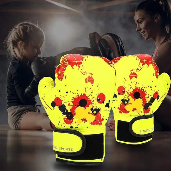 Barnboxningshandskar, läderboxningshandskar, nybörjarsparringhandskar yellow