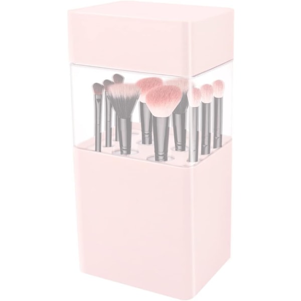 Transparent dammtät med lock Makeup Brush Container med silikon Mezzanine (Rosa) Pink