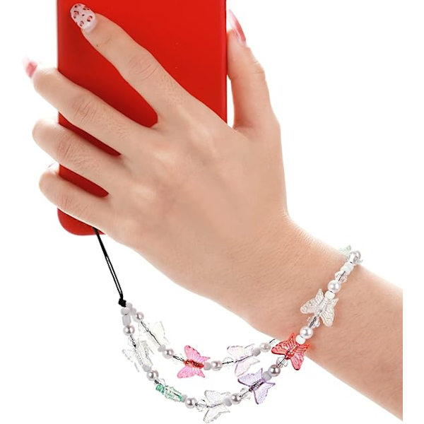 Fjärils pärlor telefon snöre handgjorda färgglada pärlor fjäril charm nyckelring- färgglad Colourful