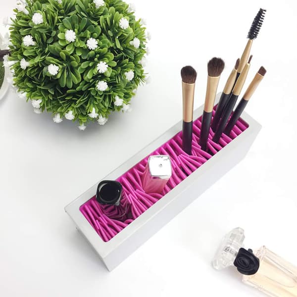 Make-up børsteopbevaring lavet af silikone, læbestift/øjne/neglelak organiser (rosarød)