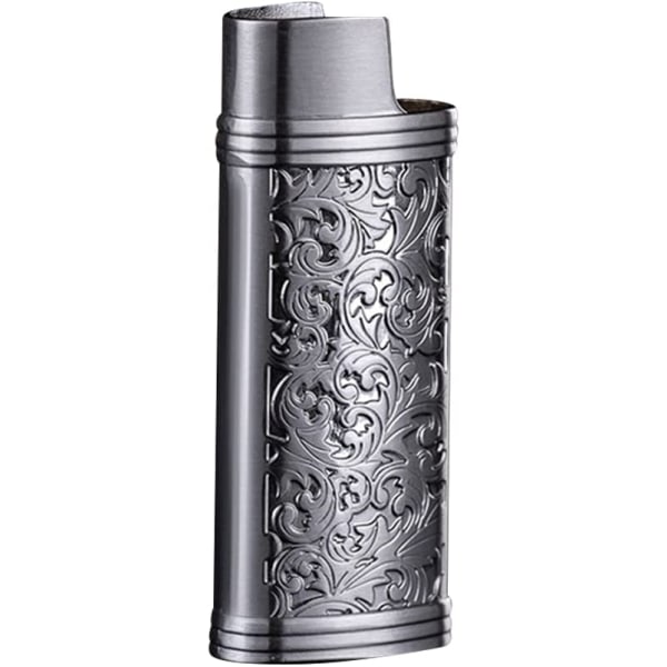 Mini Tändare i Zinklegering Fodral Återanvändbar Bärbar Tändare Fodral med Blommönster (Grå) silver