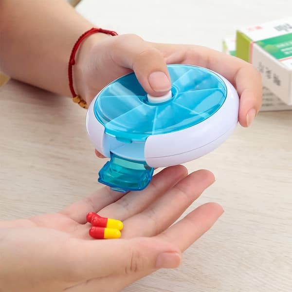 2-pack pillerburkar, veckolåda med 7 fack, bärbar medicindispenser (blå, grön)