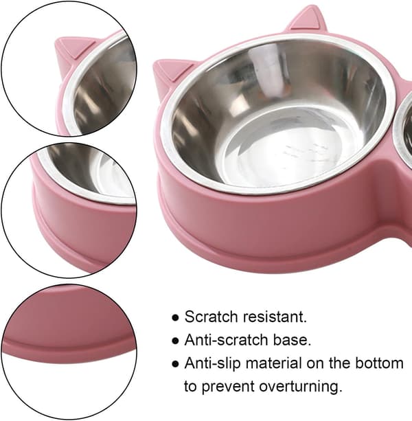 Katteskål, dobbeltskåle, katteskål i rustfrit stål sammen, spiser og kattekranse til katte små dyr (pink) pink