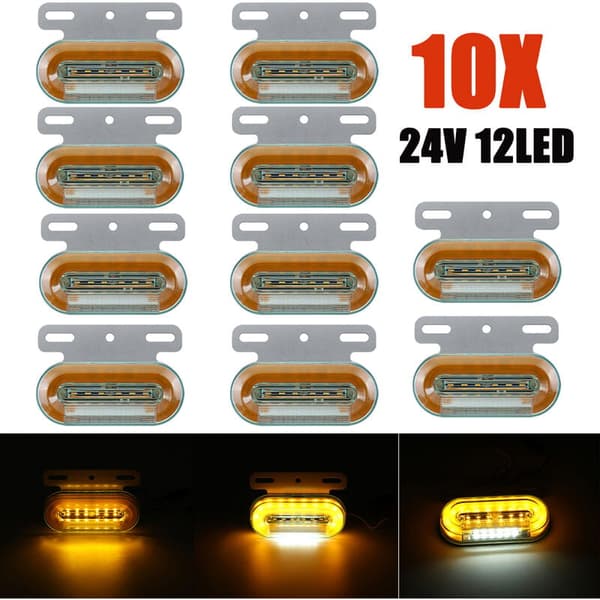 10 STK 24V 12 LED sidemarkeringsblinklys, gul, 3000LM, til lastbiltrailere