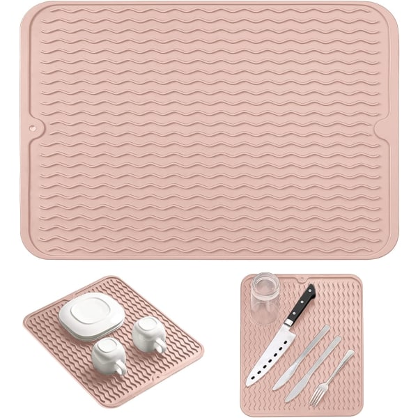Silikon Diskställningsmatta, halkfri disk gummimatta torkmattor diskbänksmattor 16*12 tum Pink
