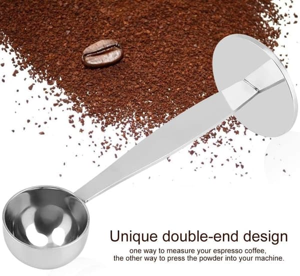 Kaffeskje, kaffeporsjonerer og stamper, 2-i-1 kaffeåpner og stamper kaffemål rustfritt stål