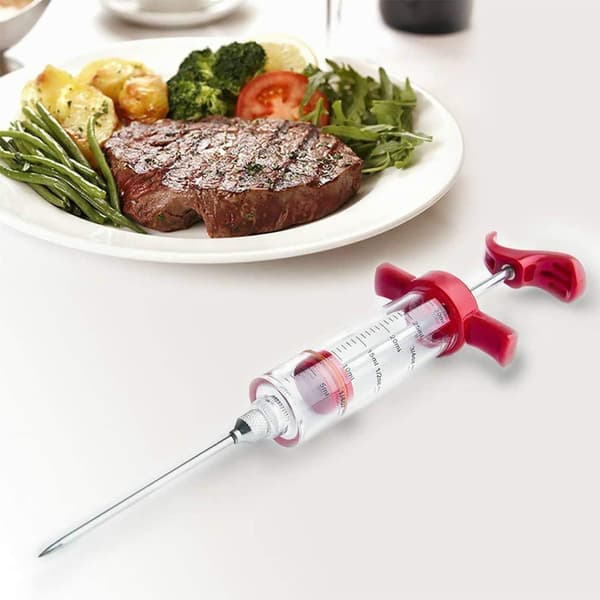 2 stk. Stegesprøjte BBQ Marinering med nåle i rustfrit stål 30 ml Kyllingestegning