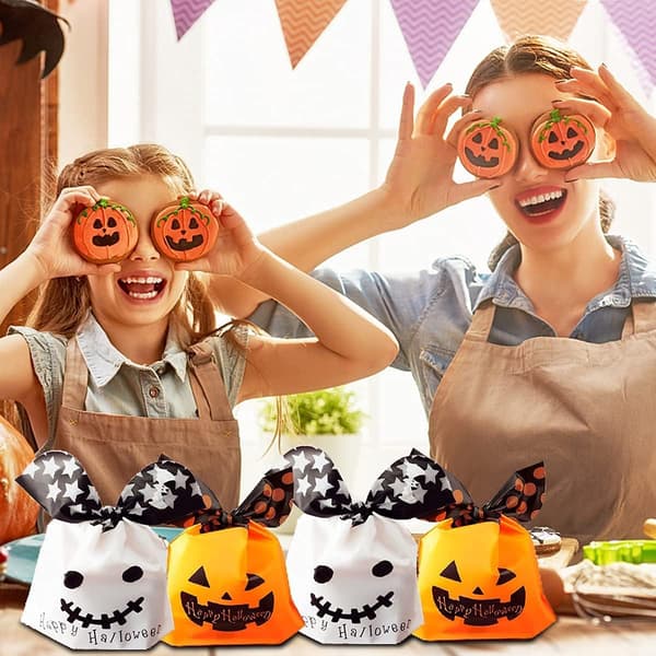 50 st Halloween-godispåsar Godis Kakor Present Små Presentpåse med Vridband