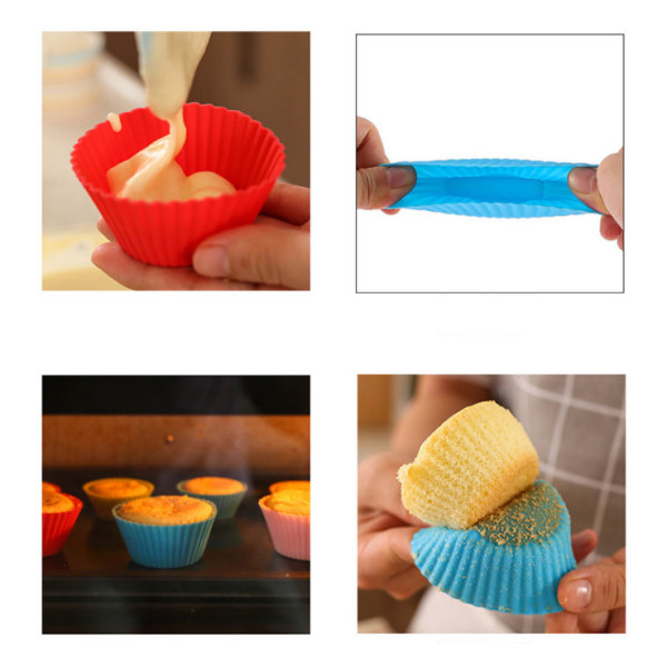 50 st återanvändbara muffinsformar gjorda av högkvalitativt silikon, 2 storlekar, 5 färger