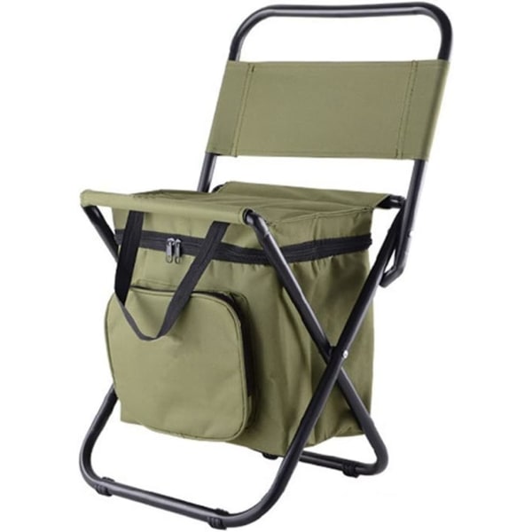 Fällbar fiskestol, bärbar campingpall ryggsäck säte kylväska för resor, strand, vandring, picknick ArmyGreen