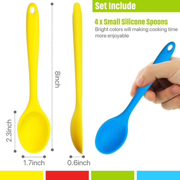 4 st multifärgade silikonskedar, non-stick, för kök, bakning, omrörning, blandning, verktyg
