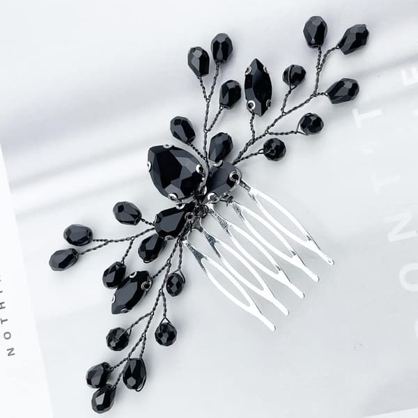 Rhinestone Brude Hårkam Vintage Onyx Dråpe Liten Hodeplagg Krystall Hårkammer (Svart)