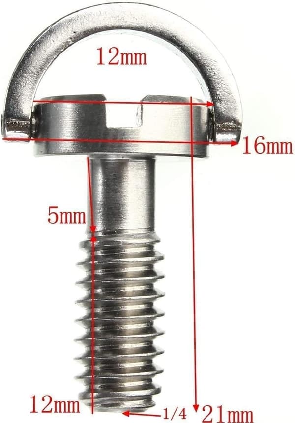 2 stk. D-ring med D-aksel i rustfritt stål, 1/4\" monteringsskrueadapter
