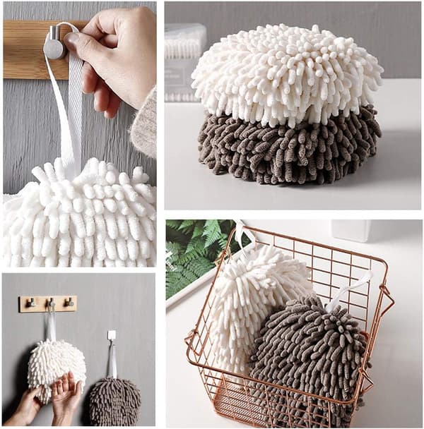 2-pack mjuka chenille hängande korallfleece handdukar, mikrofiber snabb torkning super(vit & grå)