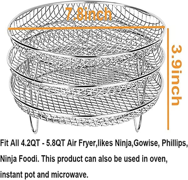 Airfryer-rist 3 stk til Ninja, stabelbar 7,8 tommer rustfri stål airfryer-kurv (rund)