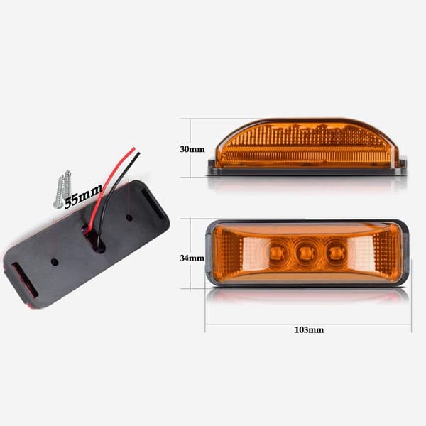 3,9 tommer 3 LED lastebil tilhengerlys foran bak LED sidemarkeringslys klaring indikator monteringsreflektorer (2 gule + 2 røde)