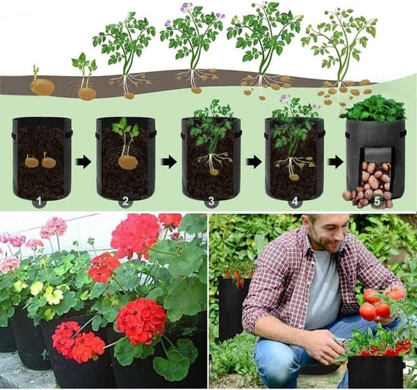 2-pack växtpåsar, odlingspåsar för potatis, växtkrukor (5 gallon, svart) black s