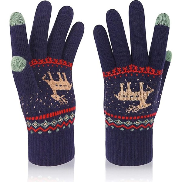 ett par vinter pekskärm Håll varma handskar, print（mörkblå） blue