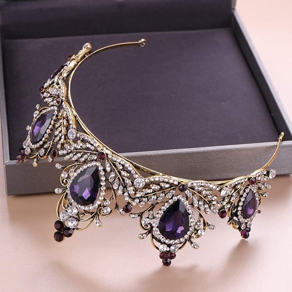 Luksus lilla krystallkrone Rhinestone Tiara og krone brudekrone pannebånd