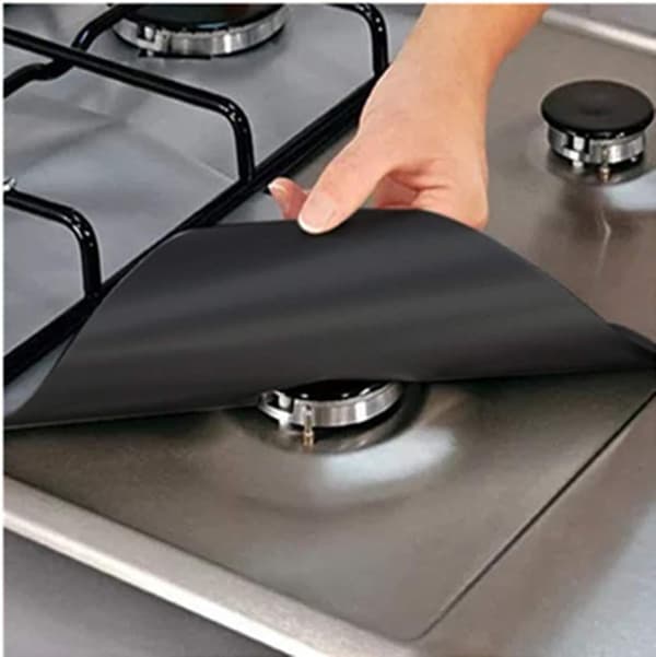 4 stk. gasblusbeskyttere, non-stick genanvendelig blusafdækning (sort) Black