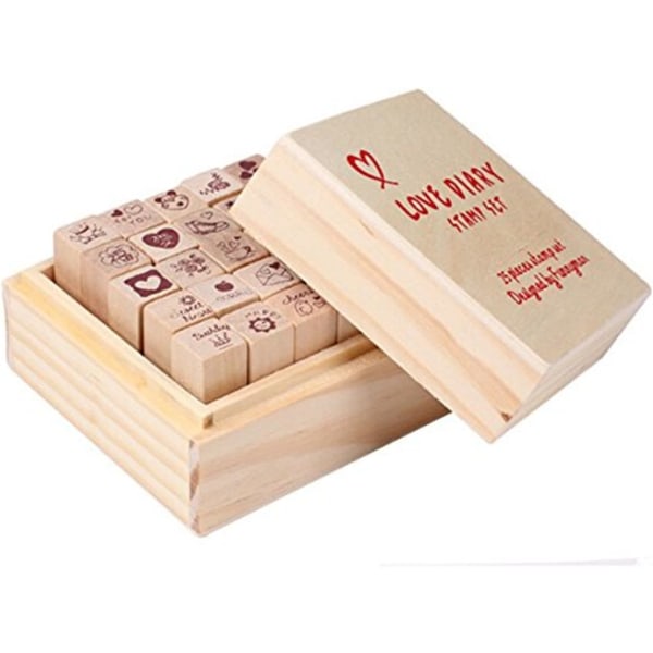 Trägummistämpel med box DIY-pysselkort och fotoalbum - 25 stycken Red