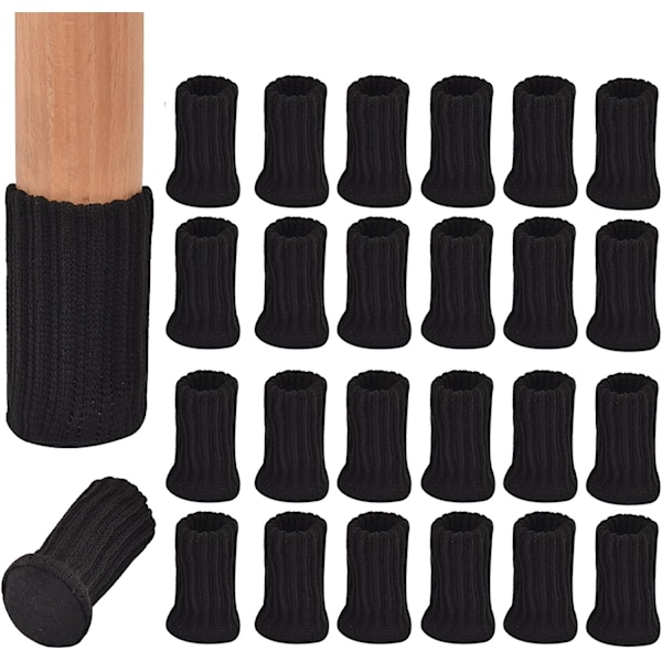 24 stycken stolsstrumpor, halkfria stickade möbelbenstrumpor med hög elasticitet, golvskydd (svart) black