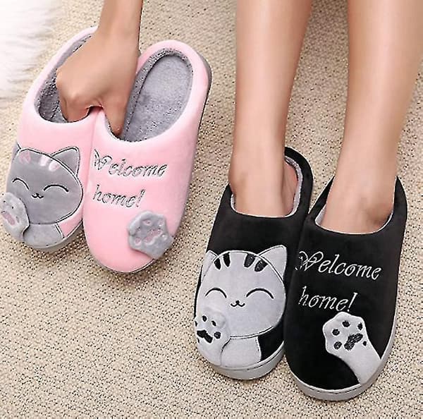 Bomullstofflor Tofflor Cartoon Halkfria Tofflor(Storlek:43-44) black 29cm