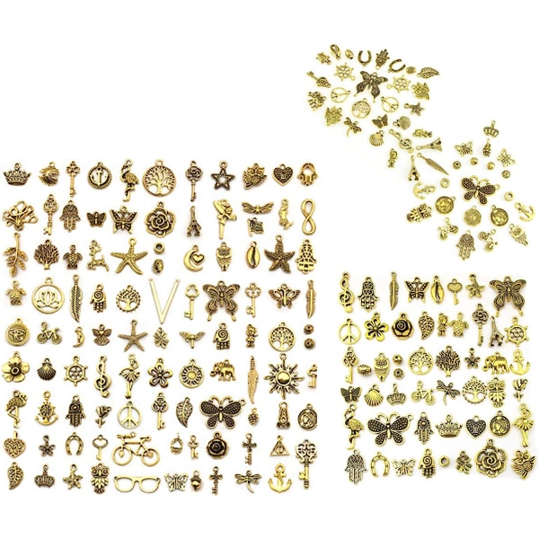 200 st blandade antika berlocker, dekoration för DIY smycken, halsbandshängen (guld)