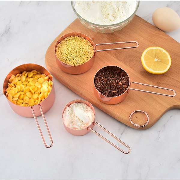 Set med 8 rostfria måttkoppar och måttskedar baktillbehör Rose gold