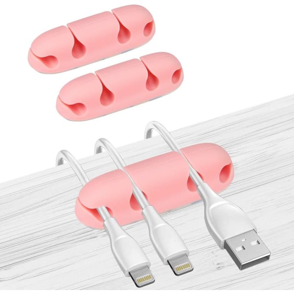 Desktop självhäftande silikon USB -kabel Kabel Organizer Clip (rosa) 2 st