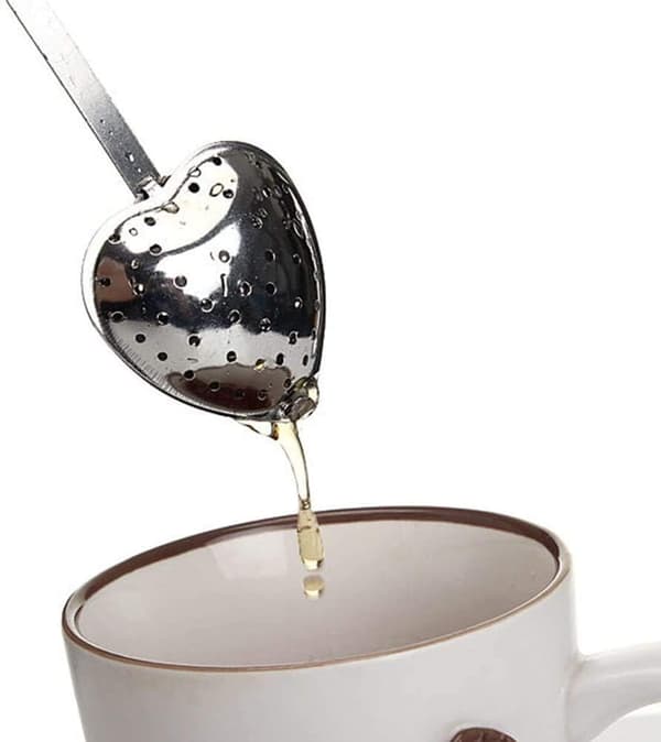 Tesil i rustfrit stål med langt greb, hjerteformet te-infuser - 10 stk.