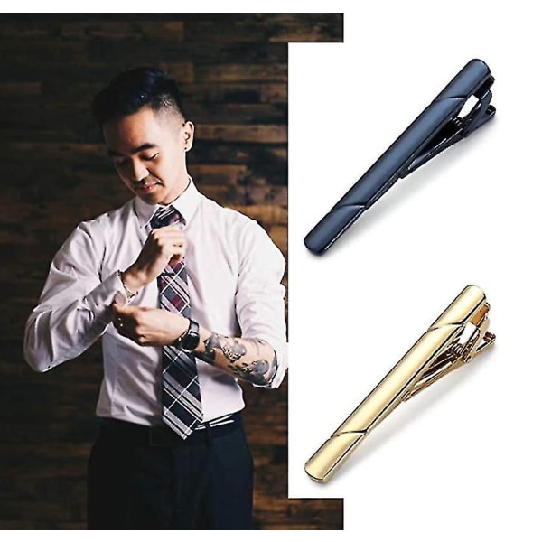 Slipsklämmor för män, Svart Guld Blå Grå Silver Tie Bar Set för vanliga slipsar