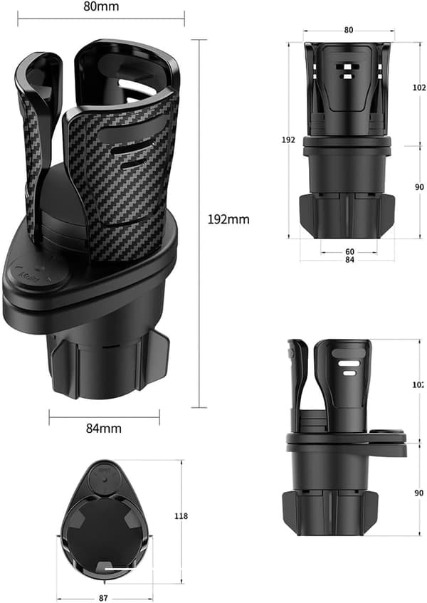Bilkoppholderutvideradapter, 360 graders justerbar bilmonteringsutvider (karbonfiber)