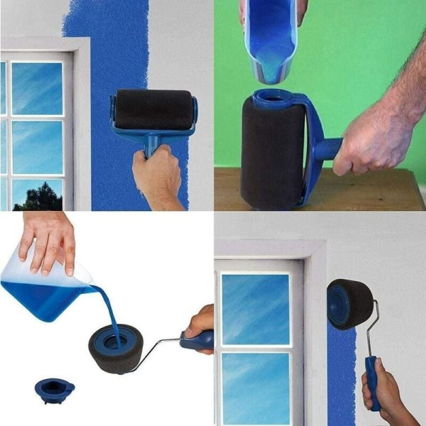 Paint Roller Kit med 6 målarverktyg, med integrerad behållare, anti-dropp och anti-fouling system, lätt att använda
