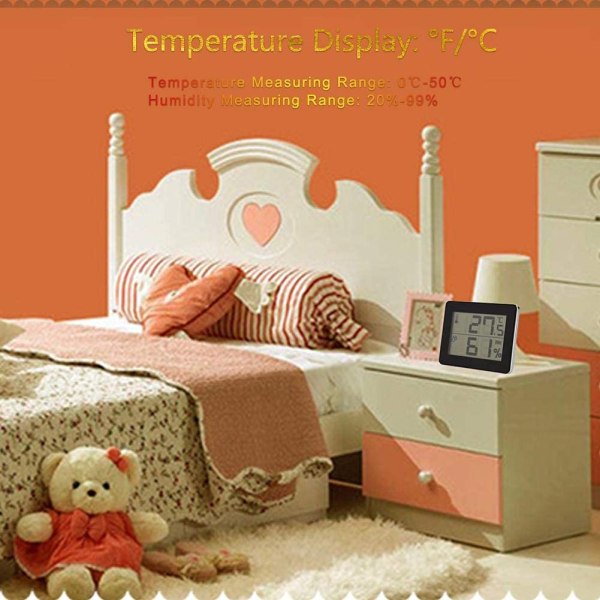 Inomhustermometer Digital temperaturfuktighetsmätare Fuktighetsmätare (svart)