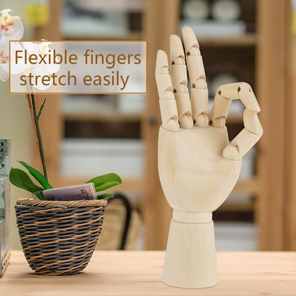 Trähandmodell, Flexibel rörliga fingrar Manikin Handfigur för skissning Ritning (M) m